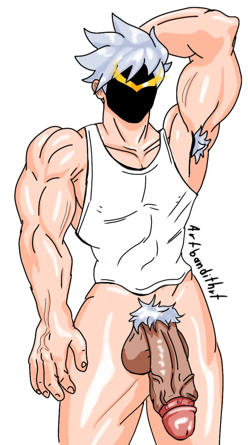 Image solo,white_hair,male,penis,muscular,muscular_male,balls,gay,big_balls,muscles,big_dick,mask,boy,free_fire,bandithrt,insano