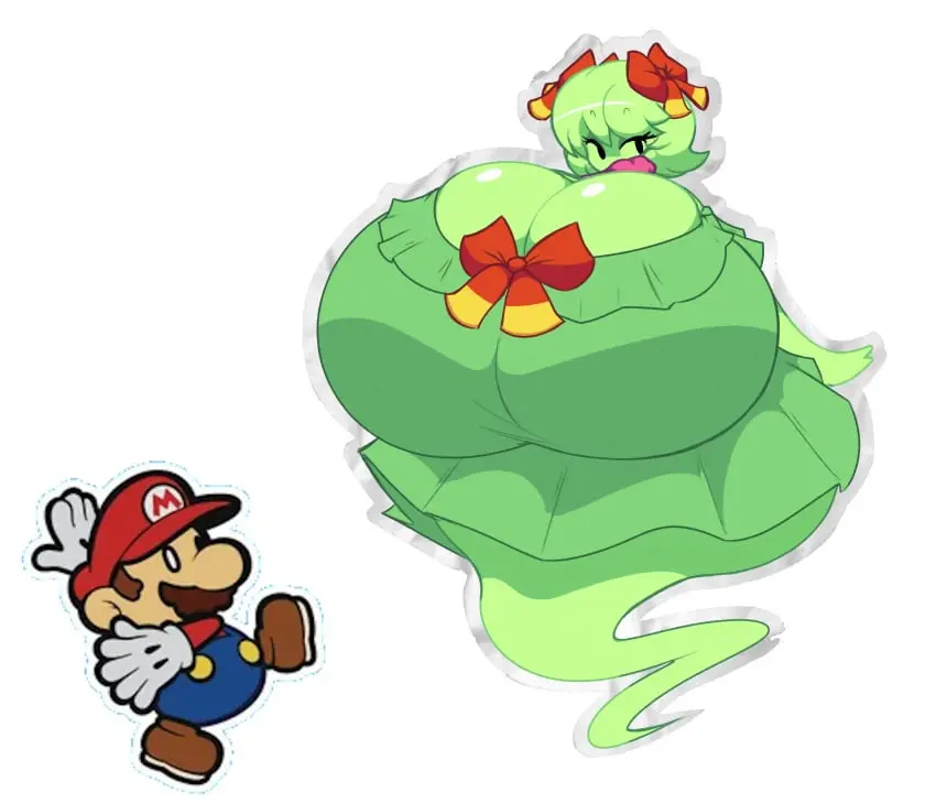 Image 1girls,big_breasts,breasts,female,1boy,male,thick_thighs,tagme,mario_(series),nintendo,big_thighs,mario,paper_mario,lady_bow,dewbber,lady_bow_with_a_body