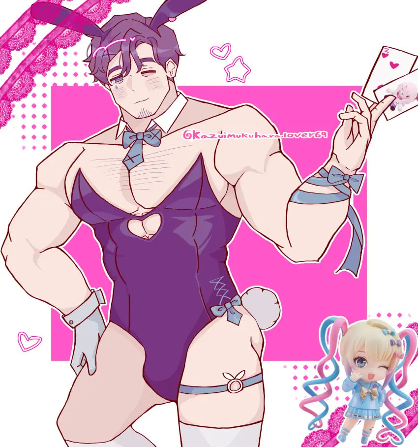 Image 1boy,black_hair,blue_eyes,male,yaoi,bara,male_focus,older_male,bunny_suit,silly,poker_cards,rabbit_hole_(deco*27/caststation),chouzetsusaikawa_tenshi-chan,mantits,milgram,mukuhara_kazui,needy_girl_overdose,needy_streamer_overload,stan_kangel