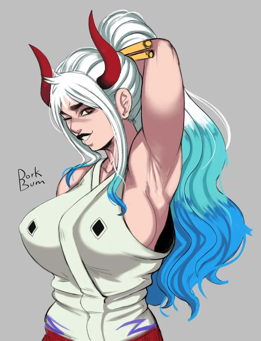 Image big_breasts,breasts,female,female_only,long_hair,smile,one_piece,yamato_(one_piece),armpits,sideboob,armpit_fetish,kimono,armor,armpit,dorkbum