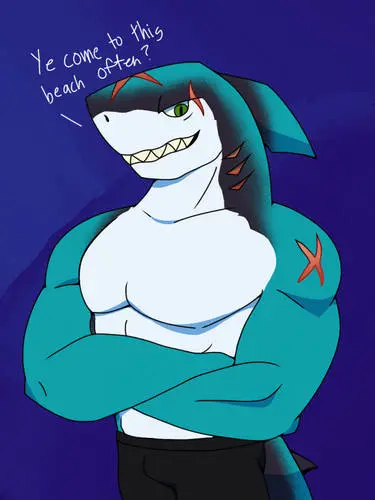 Image male,blue_background,muscular,muscular_male,male_only,arms,grin,shoulders,anthro,sharp_teeth,pecs,upper_body,shark,male_focus,scars,lowres,crossed_arms,gills,muscles,muscular_arms,arms_crossed,non-web_source,broad_shoulders,shark_teeth,face_scar,teal_body,big_arms,intimidating,dark_blue_background,hungry_shark