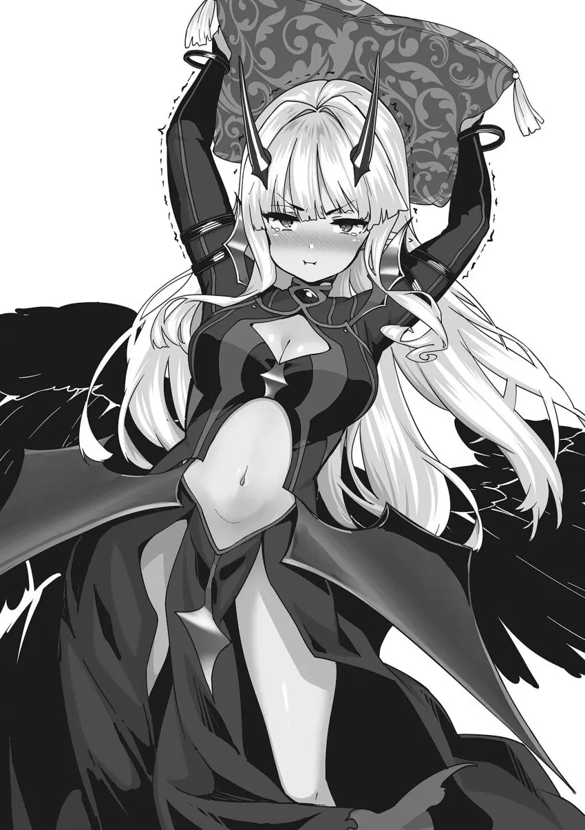 Image 1girls,blush,female,female_only,solo,white_hair,dark_skin,shy,demon_girl,redo_of_healer,shiokonbu,eve_reese