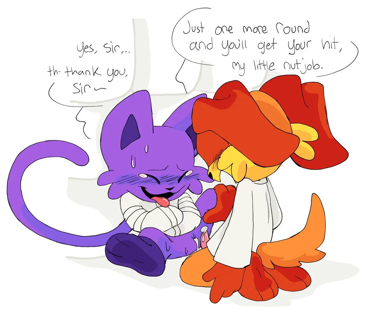 Image female,simple_background,white_background,cum,cum_drip,penis,pussy,sweat,tail,tongue_out,furry,tongue,cum_in_ass,cum_in_pussy,cum_inside,purple_fur,purple_skin,text,sweatdrop,english_text,orange_body,purple_body,furry_only,penis_in_ass,4_fingers,no_humans,orange_skin,orange_fur,simple_shading,english,cum_on_penis,3_toes,long_tail,dog,english_dialogue,coat,critters_(poppy_playtime),poppy_playtime,poppy_playtime_(chapter_3),smiling_critters,cat,catnap_(poppy_playtime),dogday_(poppy_playtime),straitjacket,grabbing_leg,pachi_rizuu,palatis,smiling_critterscoat