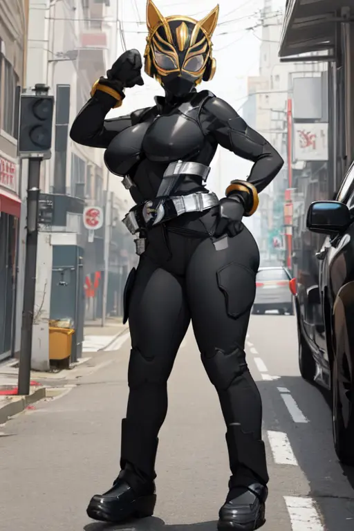 Image breasts,female,female_only,large_breasts,thick_thighs,thighs,ai_generated,armor,helmet,armored_female,alone,kamen_rider,kamen_rider_geats_(series),kamen_rider_na-go