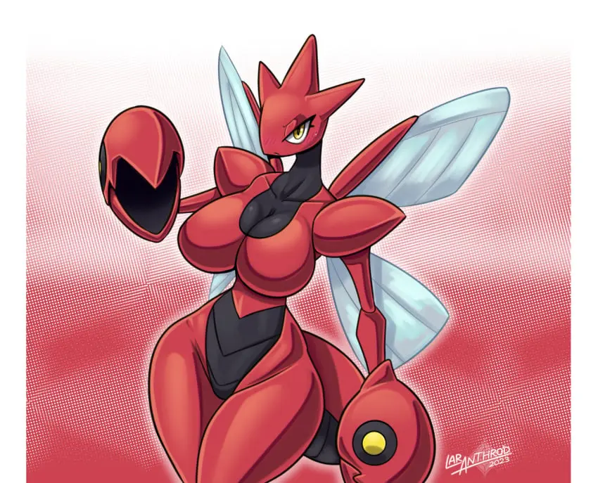 Image 1girls,breasts,female,large_breasts,solo,pokemon,pokemon_(species),cleavage,anthro,tagme,claws,insects,anthro_only,pokémon_(species),insect_girl,insect_wings,scizor,laranthrod