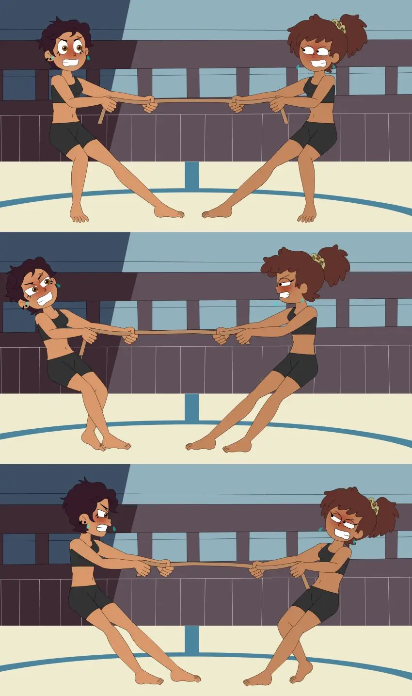 Image female,2girls,disney,barefoot,feet,sportswear,tagme,disney_channel,crossover,the_owl_house,luz_noceda,rope,amphibia,anne_boonchuy,amphibia_(finale),the_owl_house_(finale),pulling,pedroillusions,tug_of_war