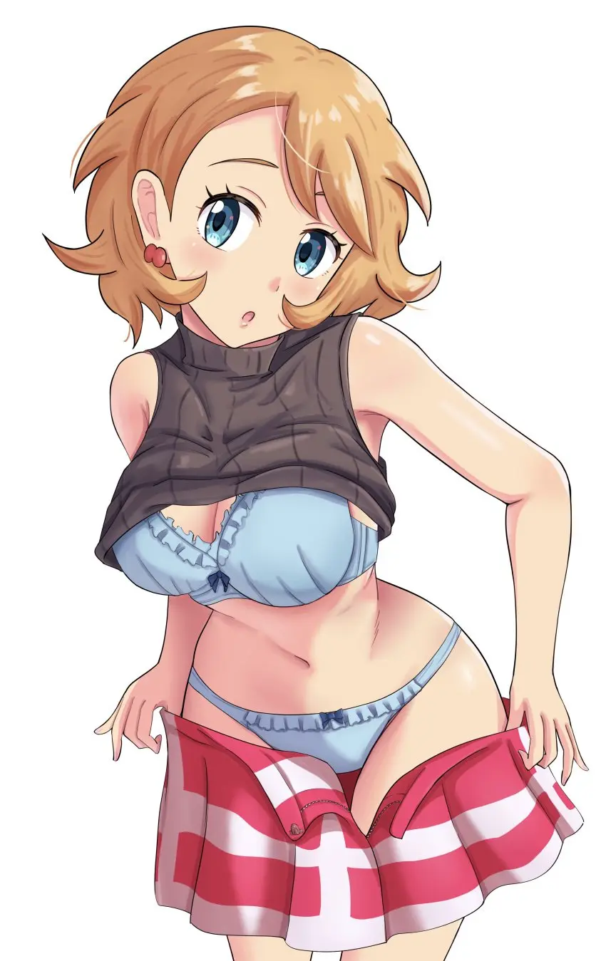 Image 1girls,big_breasts,blush,bow,breasts,clothing,cowboy_shot,female,looking_at_viewer,open_mouth,shirt,simple_background,solo,standing,blue_eyes,navel,pokemon,short_hair,bra,panties,underwear,earrings,wide_hips,cleavage,blonde_hair,nintendo,bow_panties,miniskirt,skirt,:o,shirt_lift,legs_together,leaning_forward,sweater,undressing,black_shirt,game_freak,unzipped,clothes_pull,skirt_pull,skirt_down,creatures_(company),blue_panties,pokemon_(anime),red_skirt,dirty_blonde_hair,serena_(pokemon),sweater_lift,sleeveless_sweater,matching_underwear,blue_bra,maho_(corotonton5150)