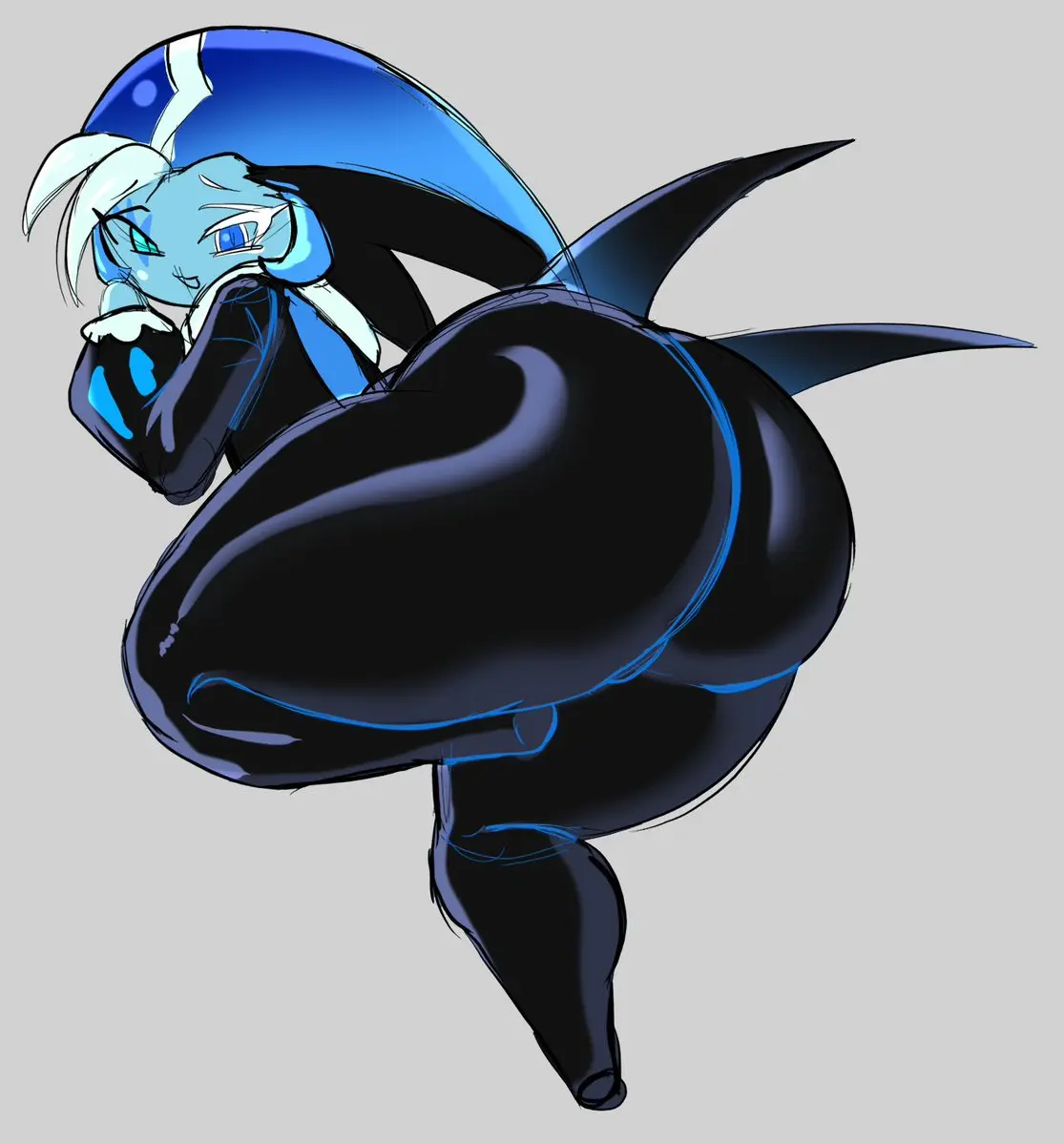 Image looking_at_viewer,solo,white_hair,1boy,blue_eyes,male,ass,big_ass,big_butt,huge_ass,huge_butt,looking_back,femboy,male_only,fat_ass,thick_ass,thick_butt,ass_focus,butt,looking_back_at_viewer,blue_skin,cookie_run,cookie_run_kingdom,fat_butt,shadow_milk_cookie,babyhunt4,da_ra_ra_ra
