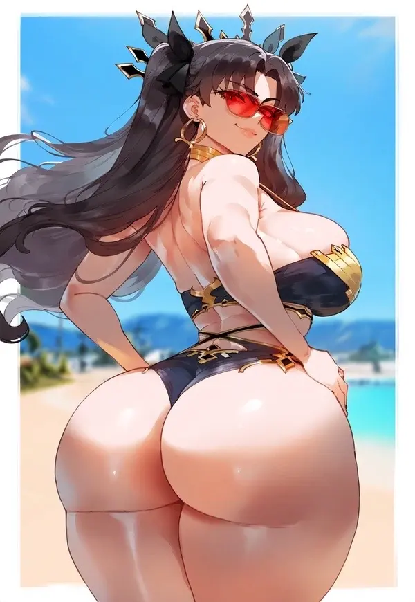 Image 1girls,female,female_only,long_hair,looking_at_viewer,red_eyes,smile,black_hair,bikini,ass,earrings,looking_back,ai_generated,solo_female,lips,gold,fate_(series),sunglasses,tinted_eyewear,hands_on_hips,thiccwithaq_(ai_style),fate/grand_order,ishtar_(fate),red-tinted_eyewear,liu_(artist)