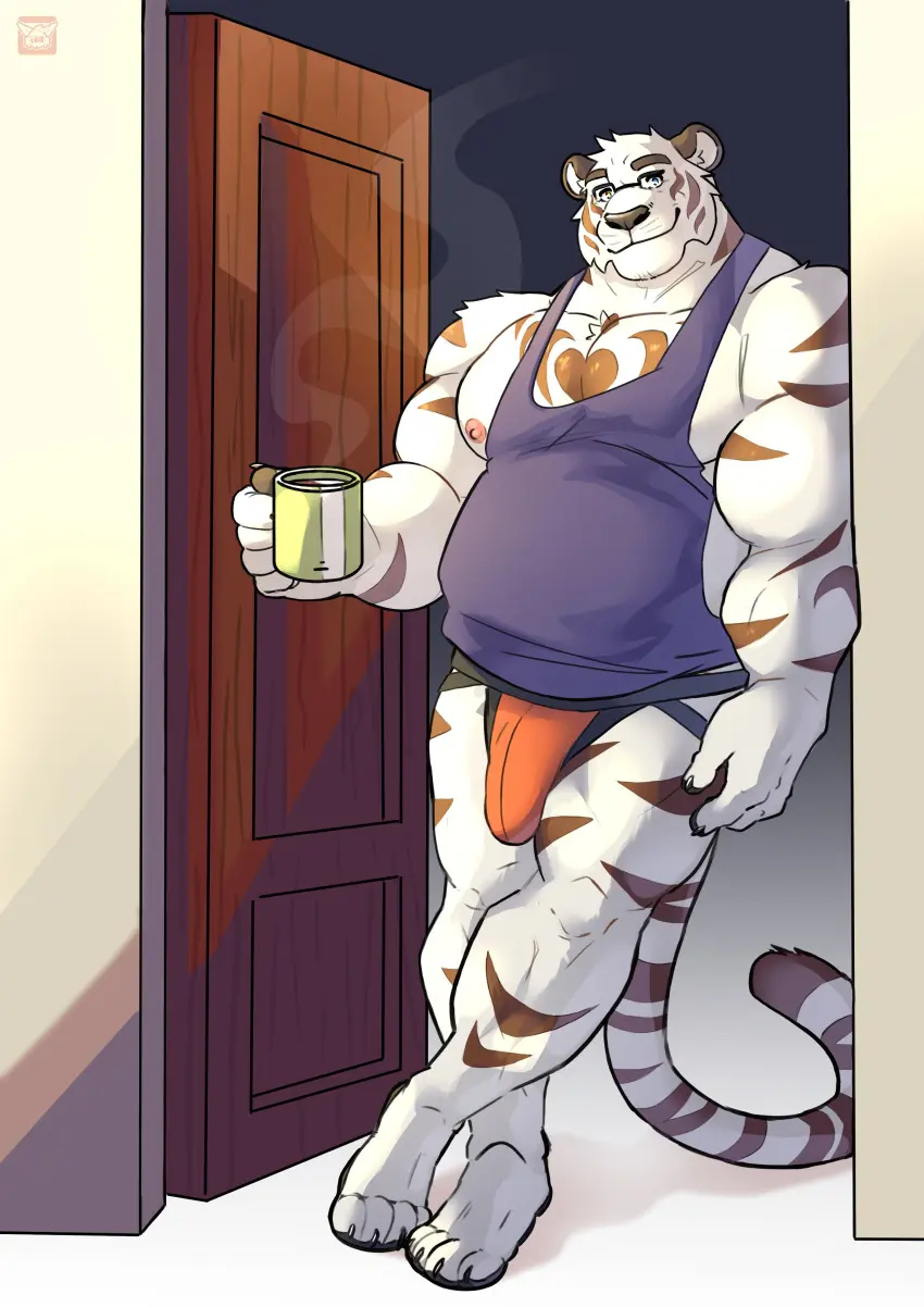 Image clothing,hi_res,looking_at_viewer,nipples,shirt,smile,solo,male,penis,underwear,muscular,smiling_at_viewer,male_only,belly,orange_clothing,eyewear,glasses,anthro,absurd_res,bulge,penis_outline,slightly_chubby,inside,mammal,biceps,pecs,steam,2024,biped,genital_outline,tank_top,topwear,purple_clothing,heart_symbol,felid,pubes,detailed_bulge,pantherine,tiger,masculine_male,crossed_legs,male_anthro,purple_topwear,musclegut,jockstrap,doorway,deltoids,leaning,door,triceps,coffee_mug,purple_shirt,orange_underwear,purple_tank_top,in_doorway,lomlynx,orange_jockstrap