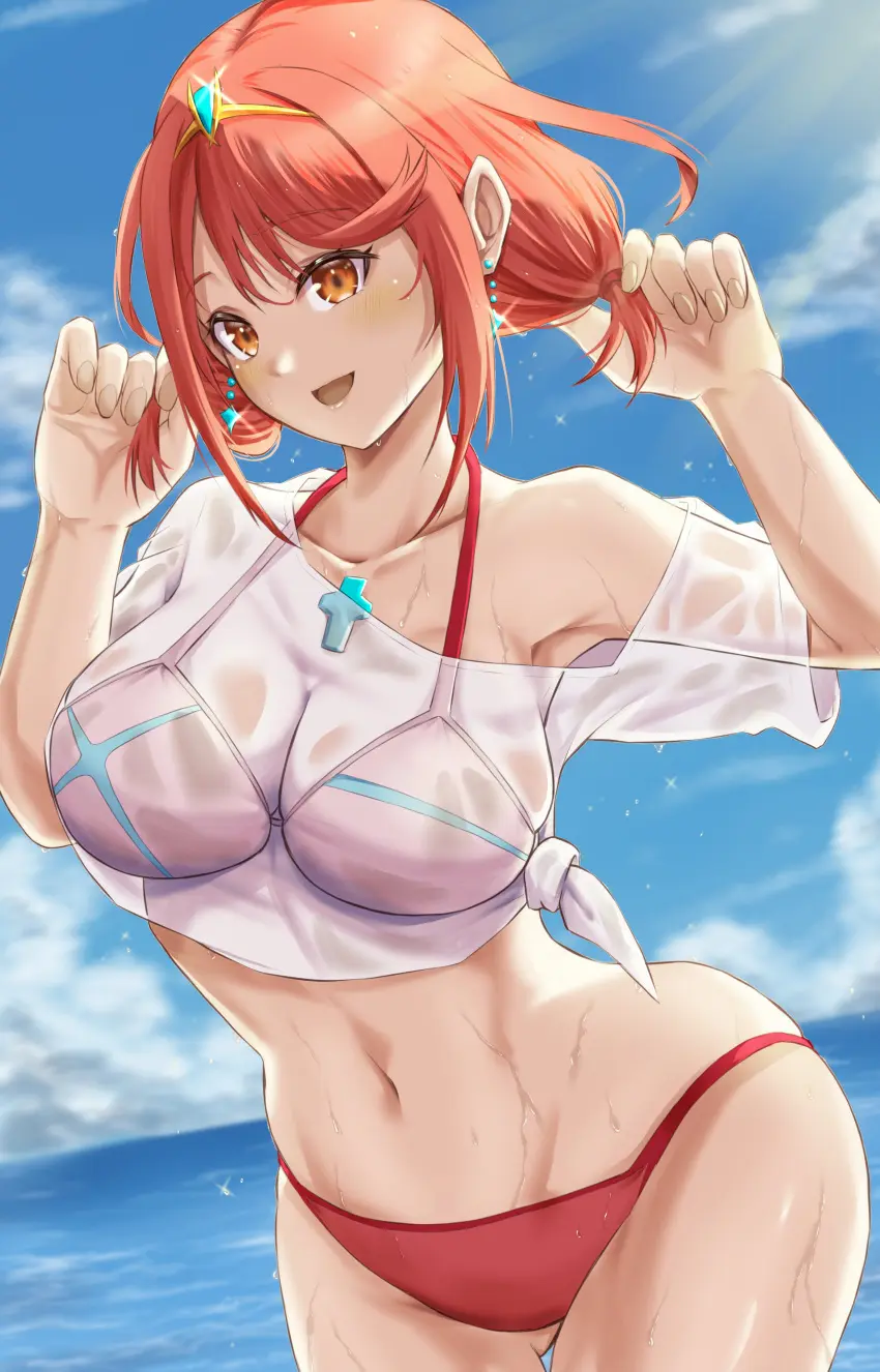 Image breasts,female,female_only,open_mouth,solo,short_hair,red_hair,nintendo,core_crystal,pyra,xenoblade_(series),xenoblade_chronicles_2,kenichi_art