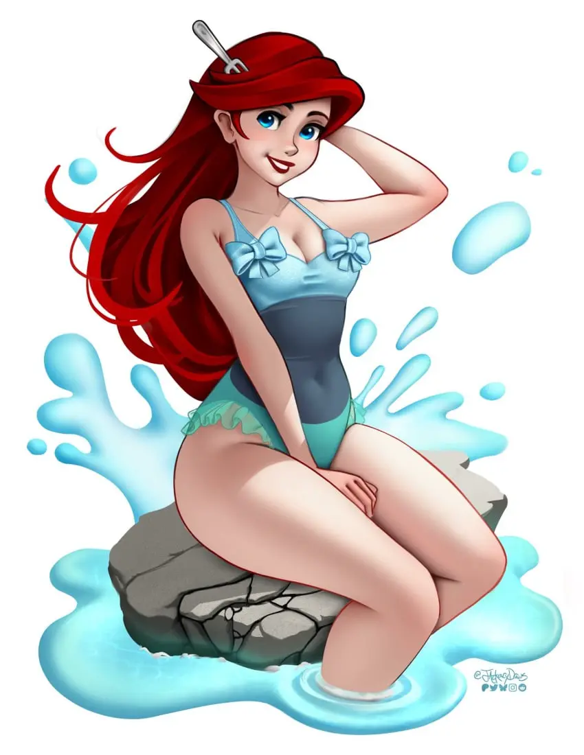 Image breasts,female,female_only,solo,blue_eyes,red_hair,disney,disney_princess,ariel,the_little_mermaid,jackary_draws