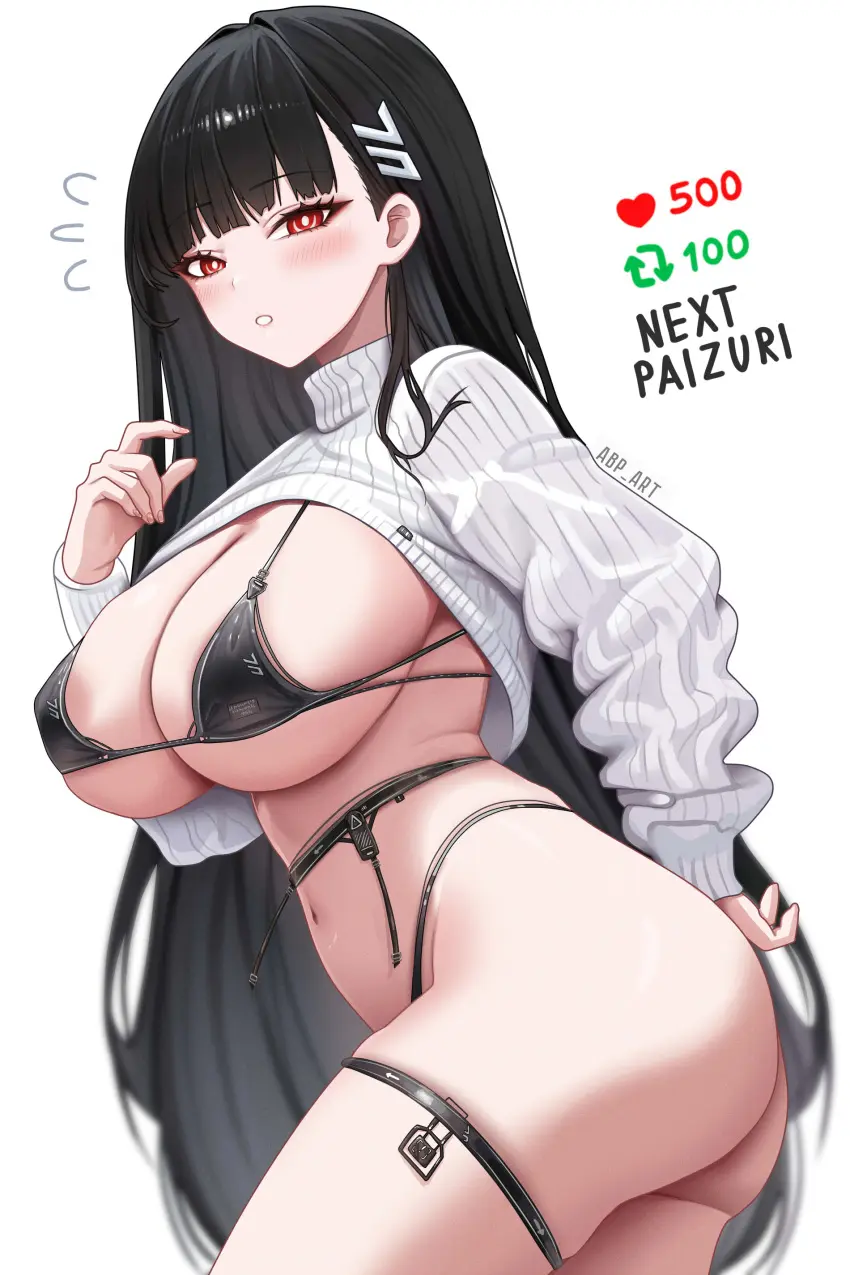 Image 1girls,breasts,female,hi_res,light-skinned_female,light_skin,long_hair,red_eyes,simple_background,black_hair,blue_archive,bra,panties,huge_breasts,rio_(blue_archive),abp_art
