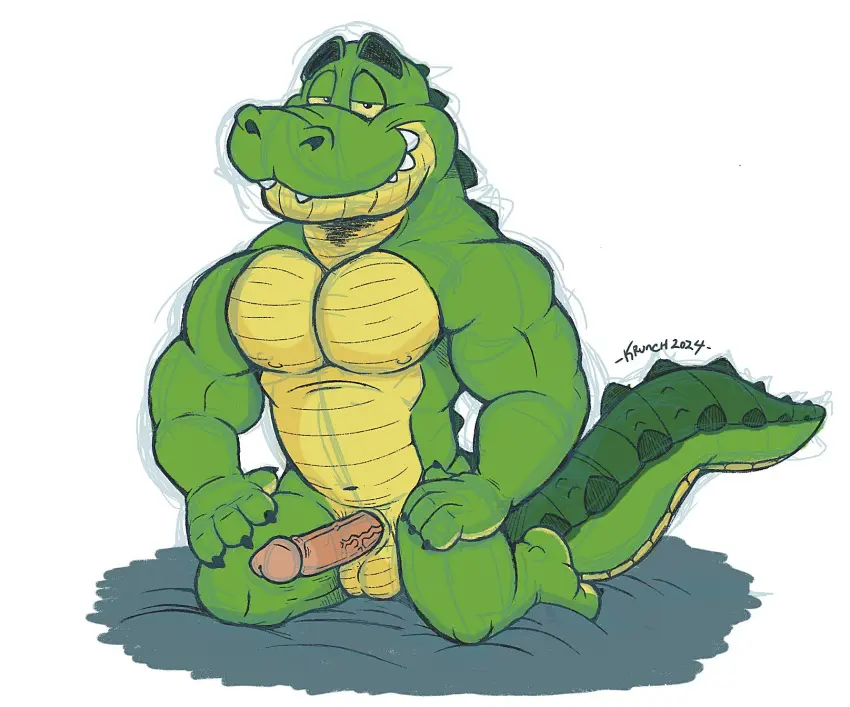 Image hi_res,looking_at_viewer,nipples,simple_background,smile,solo,white_background,male,navel,penis,erection,kneeling,muscular,male_only,grin,grinning_at_viewer,balls,anthro,veiny_penis,hand_on_hip,genitals,biceps,pecs,2024,reptile,scalie,male_focus,vein,toothy_grin,masculine_male,crocodile,crocodilian,crocodylid,deltoids,triceps,krunchycroc