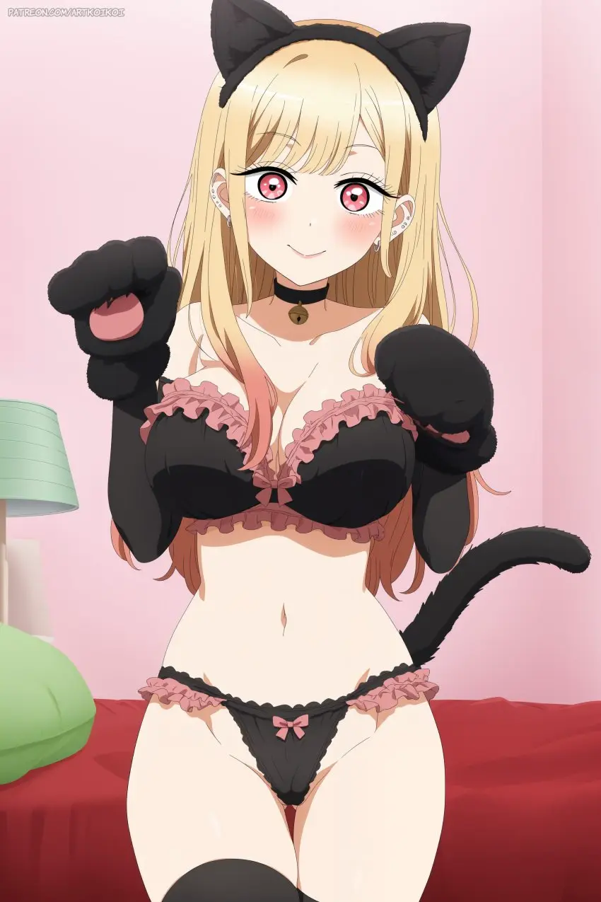 Image 1girls,breasts,female,female_only,solo,ai_generated,blonde_hair,pink_eyes,stable_diffusion,nai_diffusion,bedroom,kitagawa_marin,sono_bisque_doll_wa_koi_wo_suru