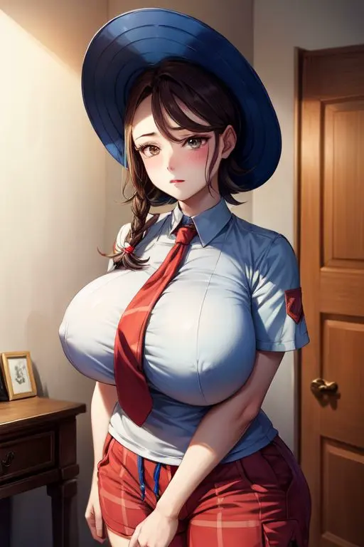 Image 1girls,big_breasts,breasts,brown_eyes,clothed,clothing,female,female_only,human,human_only,light-skinned_female,light_skin,looking_at_viewer,shirt,solo,standing,pokemon,short_hair,hat,ai_generated,clothed_female,solo_female,stable_diffusion,nai_diffusion,brown_hair,nintendo,white_shirt,shorts,pokemon_sv,2024,necktie,single_braid,game_freak,video_game_character,human_female,creatures_(company),anime_nose,orange_shorts,orange_necktie,juliana_(pokemon)