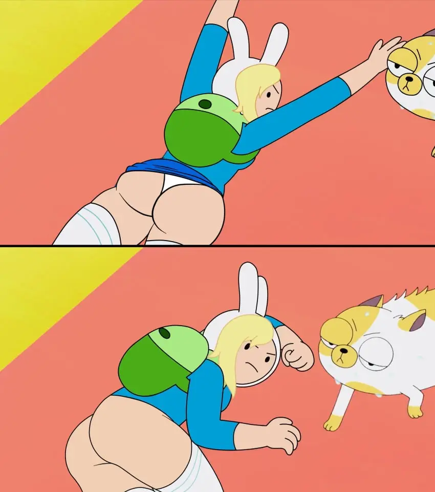 Image 1girls,clothing,female,human,big_ass,thick_thighs,thighs,blonde_hair,accurate_art_style,pale_skin,edit,wardrobe_malfunction,adventure_time,backpack,bag,adventure_time:_fionna_&_cake,fionna_the_human_girl,cake_the_cat,philelmago