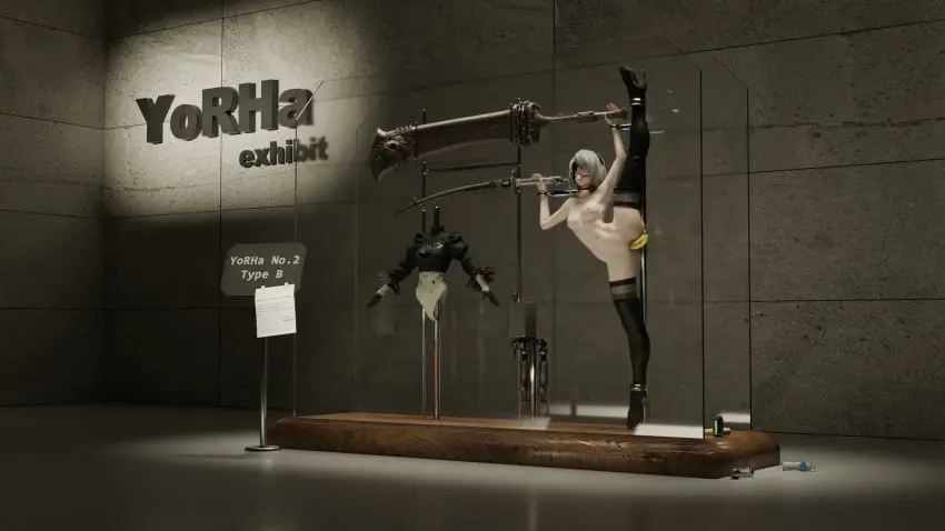 Image female,white_hair,nude,nude_female,naked,3d,blender,humiliation,restrained,bondage,blindfold,blindfolded,bound,gagged,restraints,sword,gagged_female,nier:_automata,yorha_2b,improvised_dildo,forced_exposure,humiliated,forced_presentation,banana,banana_insertion,d34db33f,exhibit