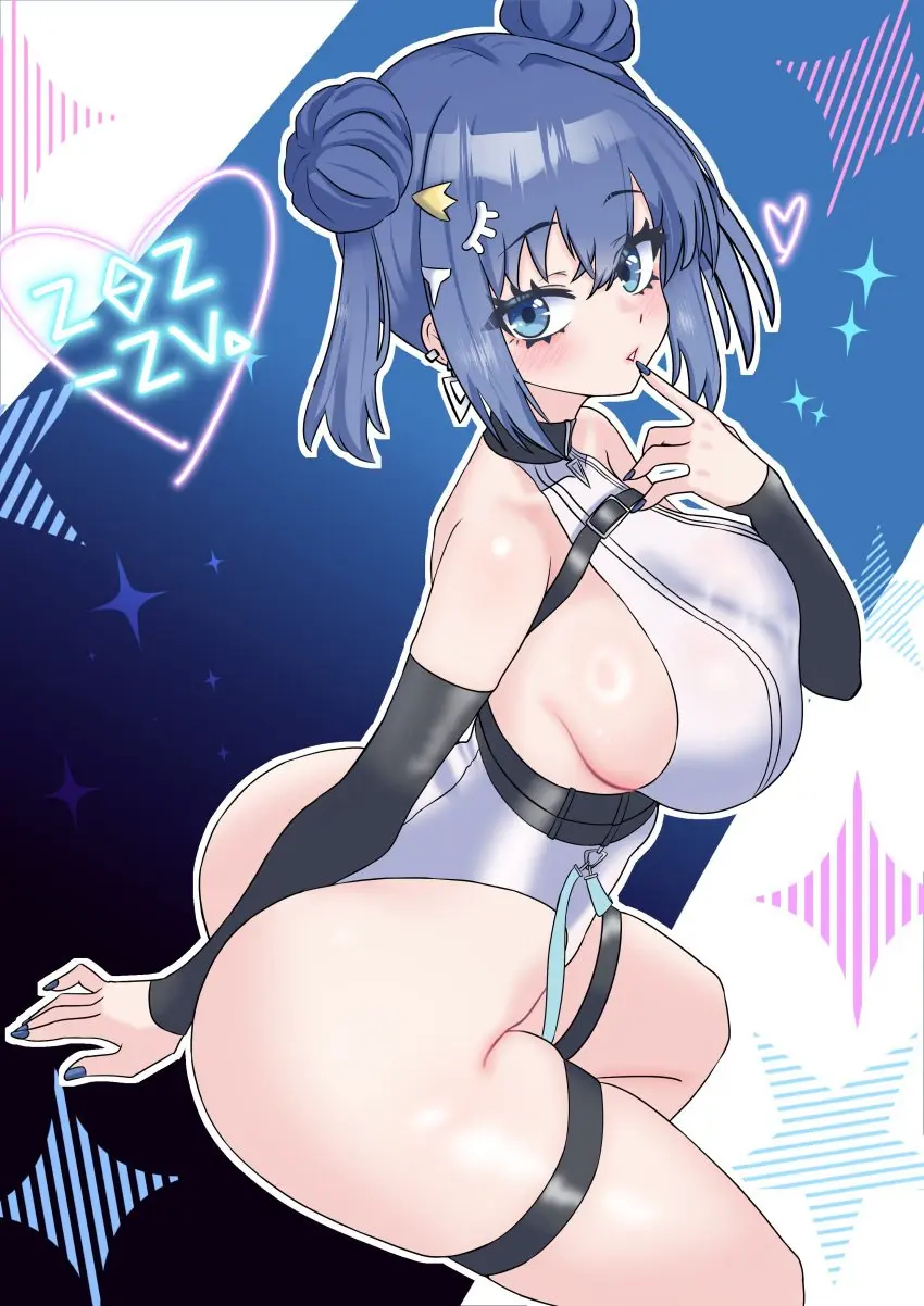 Image 1girls,breasts,female,female_only,looking_at_viewer,solo,blue_eyes,blue_hair,ass,female_focus,huge_breasts,nail_polish,double_bun,detached_sleeves,duel_monster,yu-gi-oh!,ear_piercing,leotard,blue_nails,thigh_strap,painted_nails,hair_bun,evil_twin_lil-la,lil-la_(yu-gi-oh!),oldsickkim