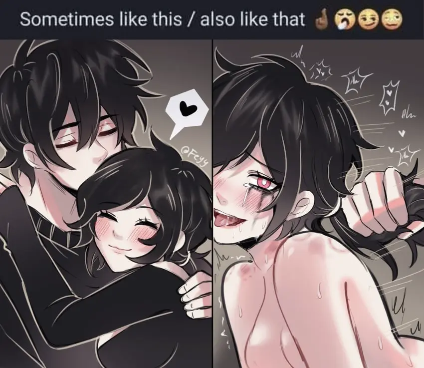 Image 1girls,blush,breasts,female,smile,1boy,black_hair,male,nude,sex,rough_sex,pink_eyes,closed_eyes,bite_mark,incest,heart,hair_pull,hugging,brother_and_sister,black_clothing,andrew_graves,ashley_graves,the_coffin_of_andy_and_leyley,bruise,feyy