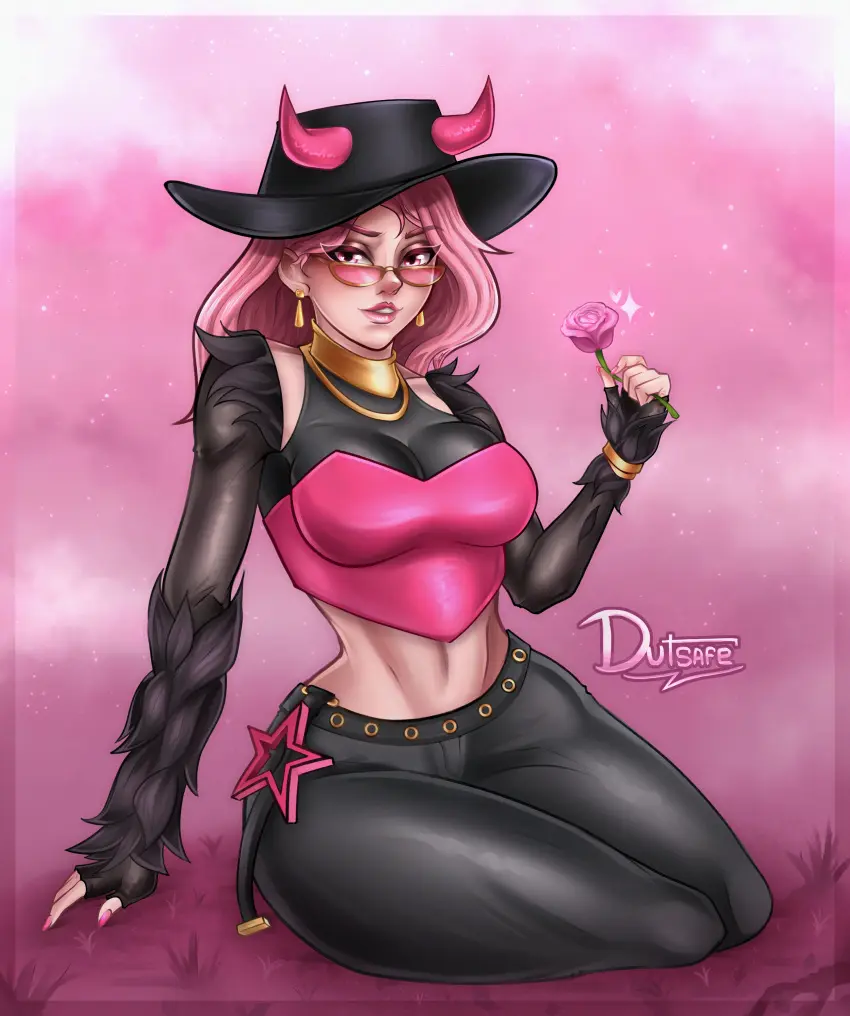 Image breasts,clothing,female,hi_res,highres,glasses,pink_hair,fortnite,pink_eyes,2024,fortnite:_battle_royale,bird,pink_skin,sunglasses,looking_over_eyewear,looking_over_glasses,looking_over_sunglasses,tinted_eyewear,pink_background,harpy_haze_(fortnite),haze_(fortnite),pink-tinted_eyewear,dutraimus,raven_(bird)