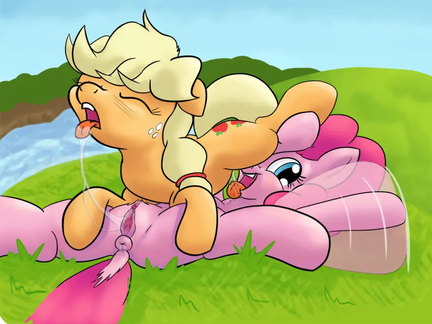 Image female,oral,pussy,sex,duo,anus,spread_legs,spread_pussy,spreading,genitals,mammal,69_position,female/female,friendship_is_magic,hasbro,my_little_pony,plant,pink_body,pink_skin,equid,equine,horse,pony,grass,pinkie_pie_(mlp),applejack_(mlp),river,kitsclop