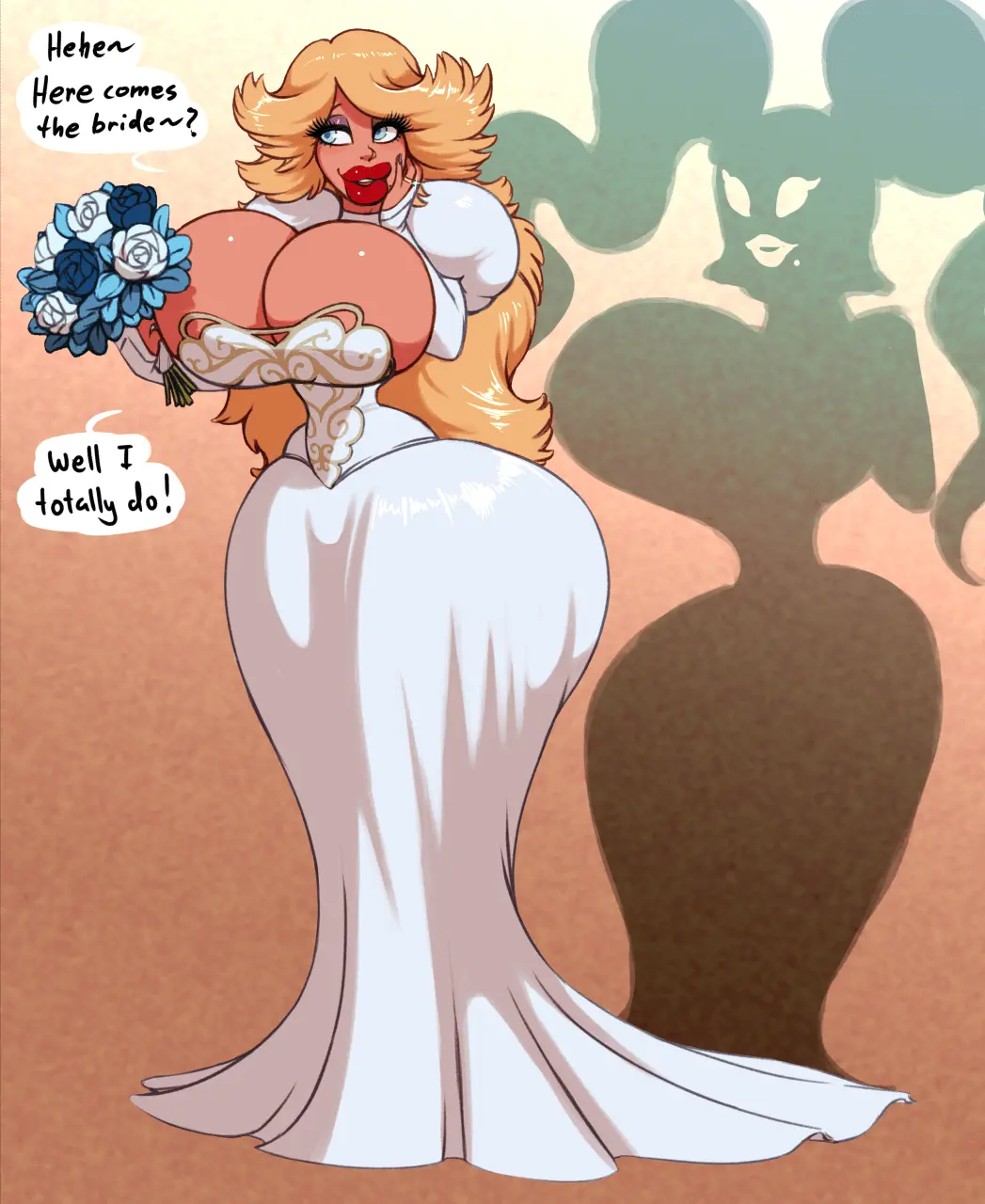 Image 1girls,breasts,female,female_only,black_hair,thighhighs,ass,cleavage,huge_breasts,text,blonde_hair,comic,bimbo,flower,lipstick,english_text,thick_lips,femsub,fully_clothed,possession,transformation,ass_expansion,breast_expansion,wedding_dress,bimbo_lips,big_lips,corruption,wedding_ring,bimbofication,bride,wedding,large_lips,bouquet,sutibaru