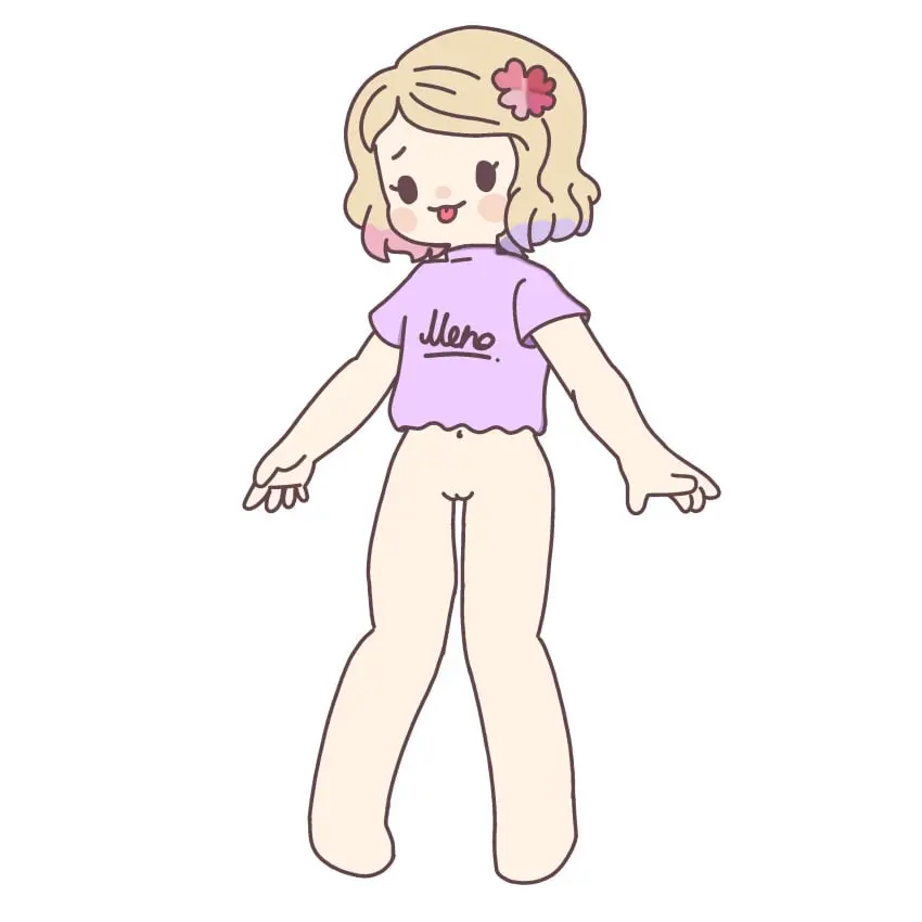 Image 1girls,blush,female,solo,short_hair,shy,original,cameltoe,nose_blush,cute_face,flat_chest,chibi,dyed_hair,blep,chibi_style,open_arms,shy_smile,cute_expression