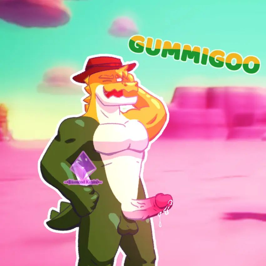 Image solo,1boy,male,penis,furry,male_only,anthro,tagme,precum,precum_drip,precum_string,male_focus,precum_on_penis,crocodilian,cowboy_hat,the_amazing_digital_circus,gummigoo_(the_amazing_digital_circus),diamondkanin
