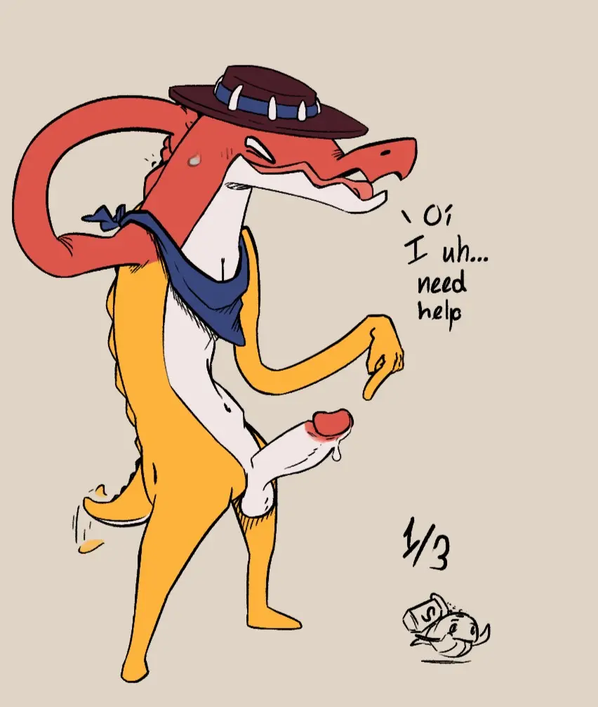 Image clothing,solo,male,nude,penis,hat,humanoid_penis,headwear,male_only,headgear,balls,anthro,bodily_fluids,genitals,reptile,scalie,humanoid_genitalia,1:1,lizard,crocodile,crocodilian,crocodylid,food,unknown_species,the_amazing_digital_circus,candy,dessert,glitch_productions,alligatorid,alligator,chad_(the_amazing_digital_circus),living,gummy_(disambiguation),saltedwhale