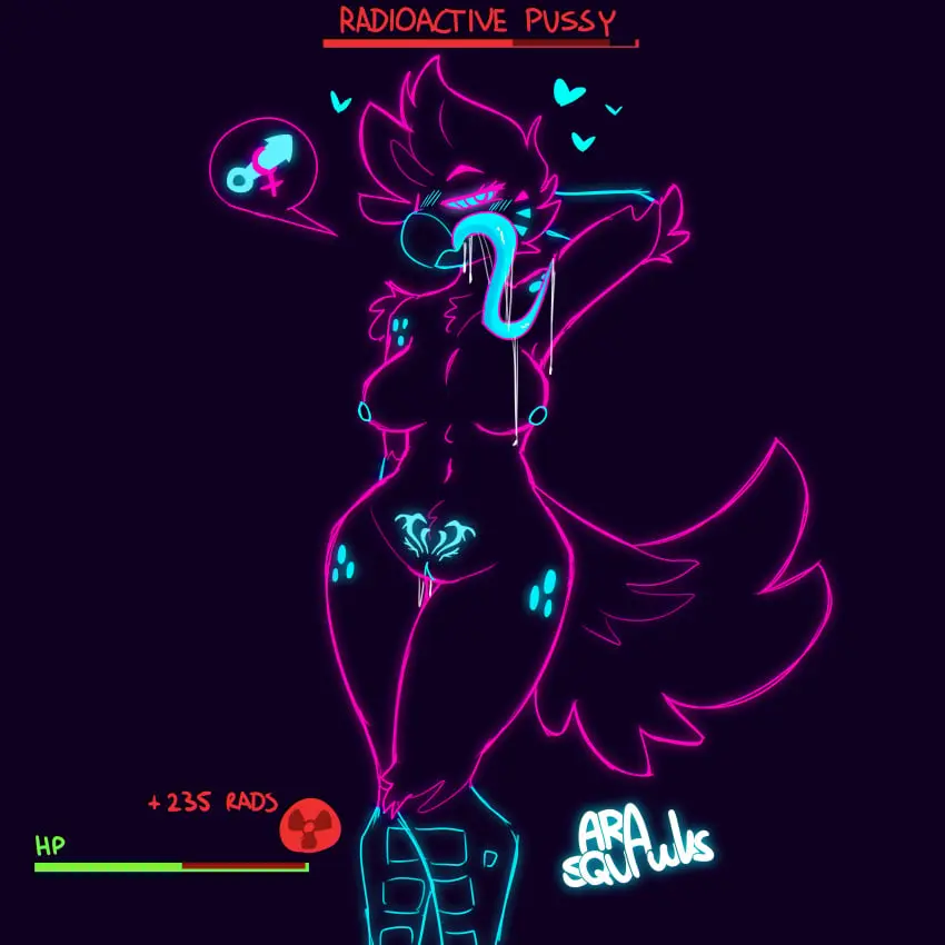 Image blush,breasts,female,hi_res,looking_at_viewer,solo,tongue_out,tongue,bedroom_eyes,female_focus,seductive,drooling,anthro,absurd_res,inviting,aroused,saliva,glowing_eyes,bodily_fluids,pubic_tattoo,narrowed_eyes,avian,beak,bird,pink_body,hypnotic_eyes,glowing,bethesda_softworks,fallout,microsoft,earless,parrot,neon,ara_(arathemacaw),arathemacaw