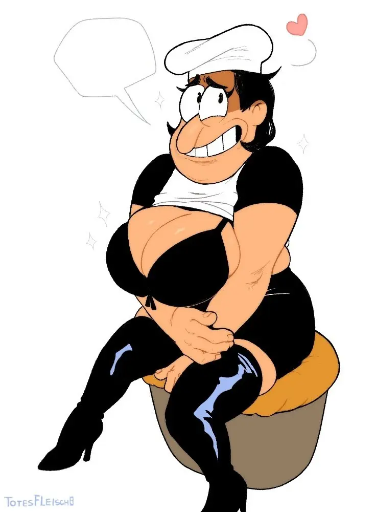 Image 1girls,breasts,female,bra,hat,shy,huge_breasts,skirt,shirt_lift,nervous_smile,rule_63,genderswap_(mtf),genderswap,thigh_boots,pizza_tower,peppino_spaghetti,totesfleisch8,muffin,peppin
