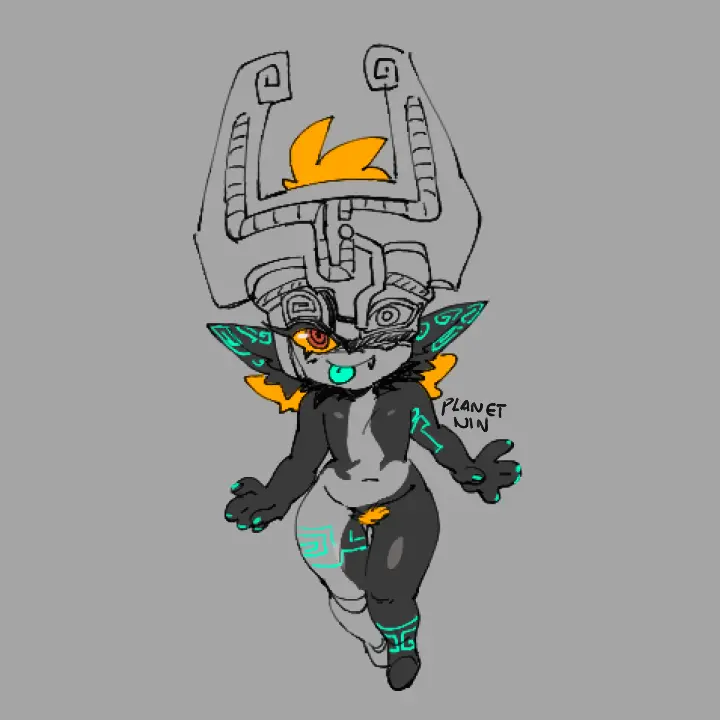 Image 1girls,female,female_only,looking_at_viewer,solo,orange_eyes,orange_hair,grey_body,oerba_yun_fang,blue_nails,long_ears,the_legend_of_zelda,bushy_pubes,helmet,imp,blue_markings,blue_tongue,glowing_markings,midna,twilight_princess,imp_midna,planet_nin