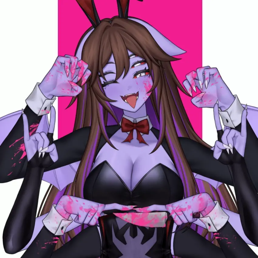 Image virtual_youtuber,vtuber,tagme,bunny_ears,bunnysuit,knife,neobaka,danaramor,dante_will,neon_blood