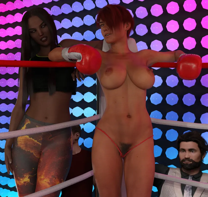 Image breasts,female,2girls,black_hair,male,nude,red_hair,dark_skin,2boys,nude_female,medium_breasts,original,dark-skinned_female,pubic_hair,3d,boxing_gloves,cb1964