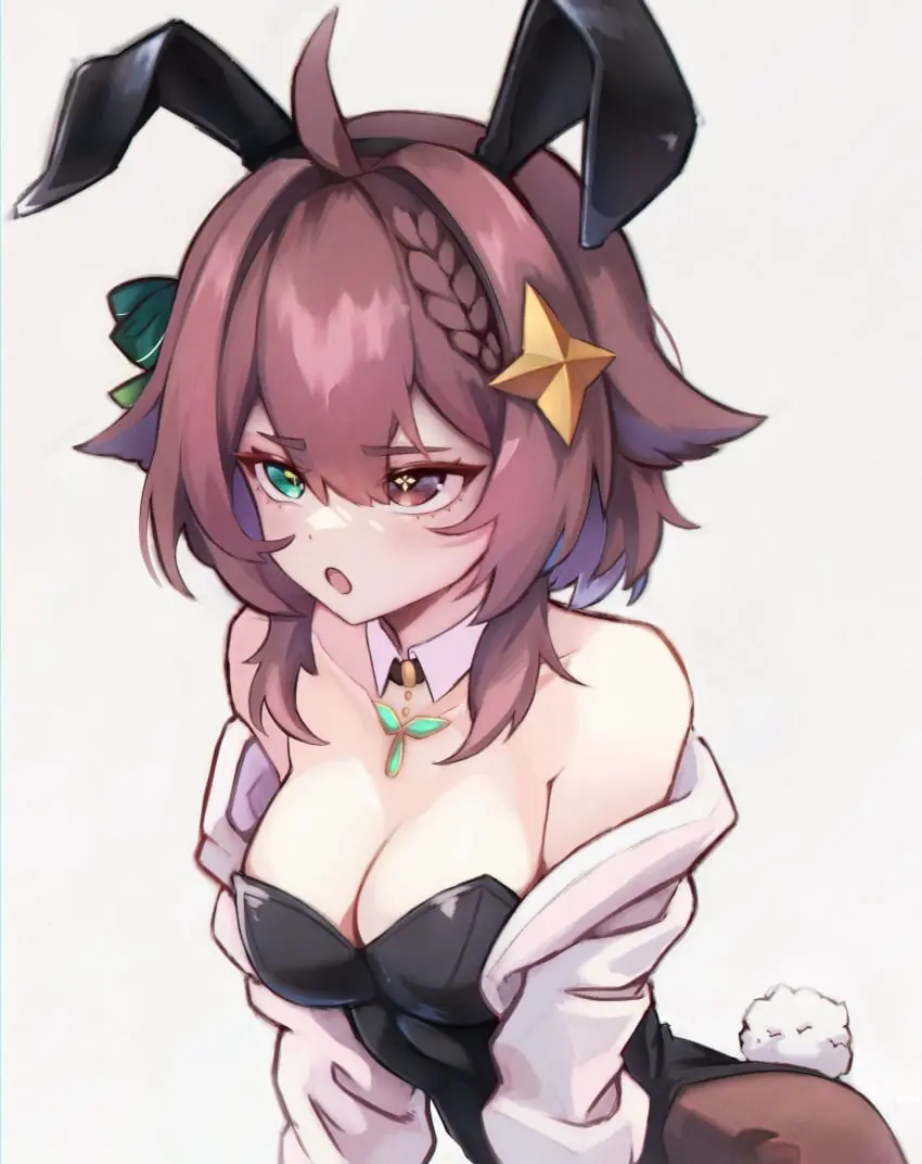 Image 1girls,breasts,female,female_only,highres,large_breasts,simple_background,white_background,short_hair,female_focus,virtual_youtuber,cleavage,vtuber,brown_hair,bunny_ears,hourglass_figure,alternate_costume,heterochromia,young,bunny_tail,bunnysuit,high_resolution,younger_female,latam_virtual_youtuber,meica,former_idol_corp_member,idol_corp,idol_es