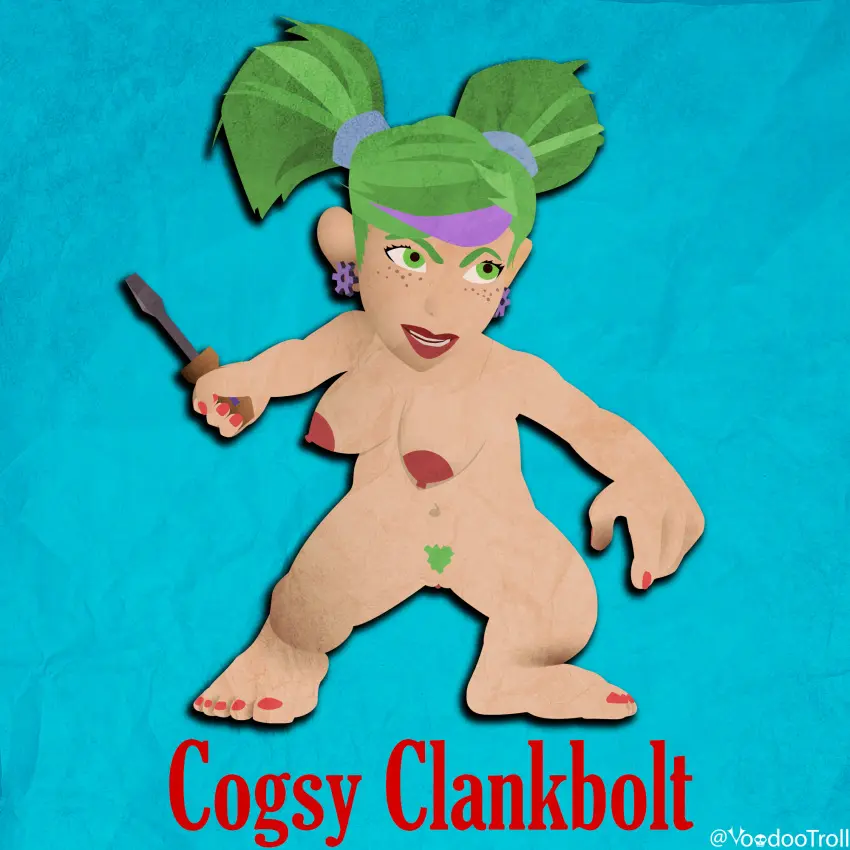 Image 1girls,female,world_of_warcraft,pubic_hair,green_hair,wrench,gnome,gnome_(warcraft),paper_doll,voodootroll