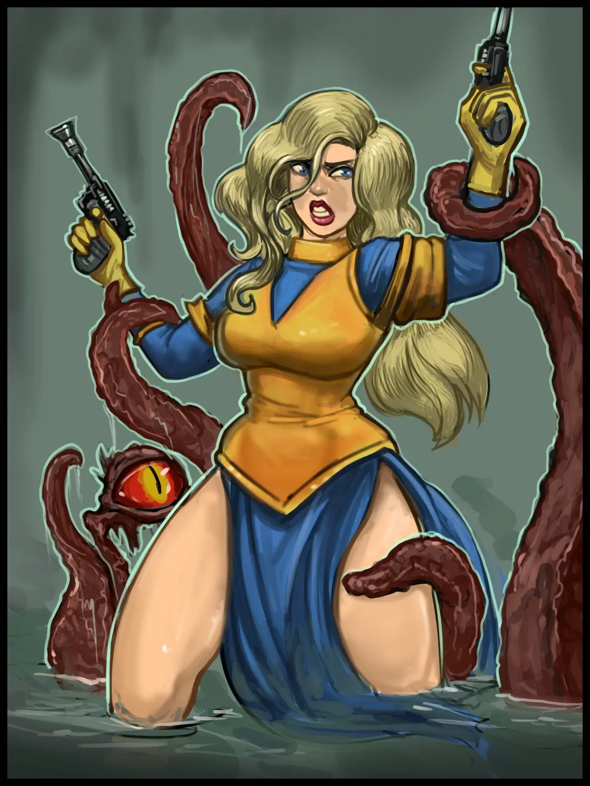 Image 1girls,clothed,clothing,female,light-skinned_female,light_skin,long_hair,blue_eyes,gloves,yellow_eyes,wide_hips,teeth,blonde_hair,spread_legs,monster,clenched_teeth,restrained,tentacle,holding_object,holding_weapon,star_wars,imminent_sex,tentacles,red_sclera,imminent_rape,red_tentacles,smashmasterson,dianoga,guri,shadows_of_the_empire