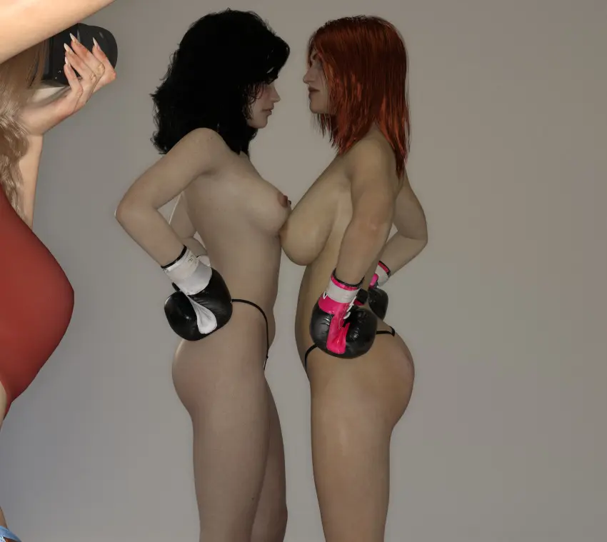 Image female,black_hair,multiple_girls,red_hair,original,3d,topless,thong,3girls,topless_female,black_thong,boxing_gloves,cb1964