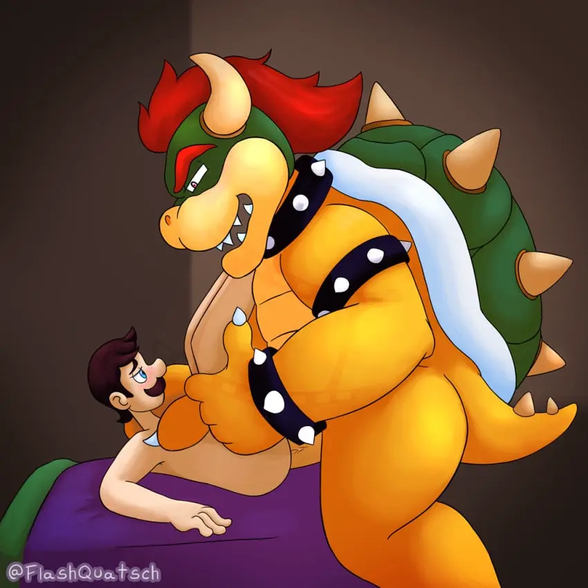 Image human,light_skin,red_eyes,simple_background,blue_eyes,male,nude,tail,bed_sheet,red_hair,duo,humanoid,anal,anal_sex,male/male,jewelry,hair,anthro,gay,bed,mario_(series),nintendo,penetration,collar,mammal,horn,looking_at_another,bracelet,interspecies,scalie,furniture,spikes,holding_neck,bowser,koopa,holding_leg,spikes_(anatomy),bedding,light_body,shell,spiked_tail,luigi,spiked_shell,bowuigi,flashquatsch