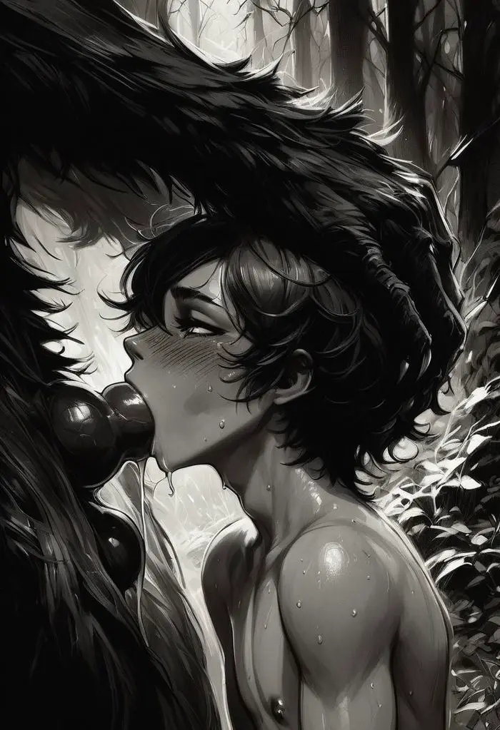 Image male,penis,fellatio,2boys,ai_generated,yaoi,monster,oral_sex,irrumatio,monster_cock,werewolf,anthro_on_human,knotted_penis