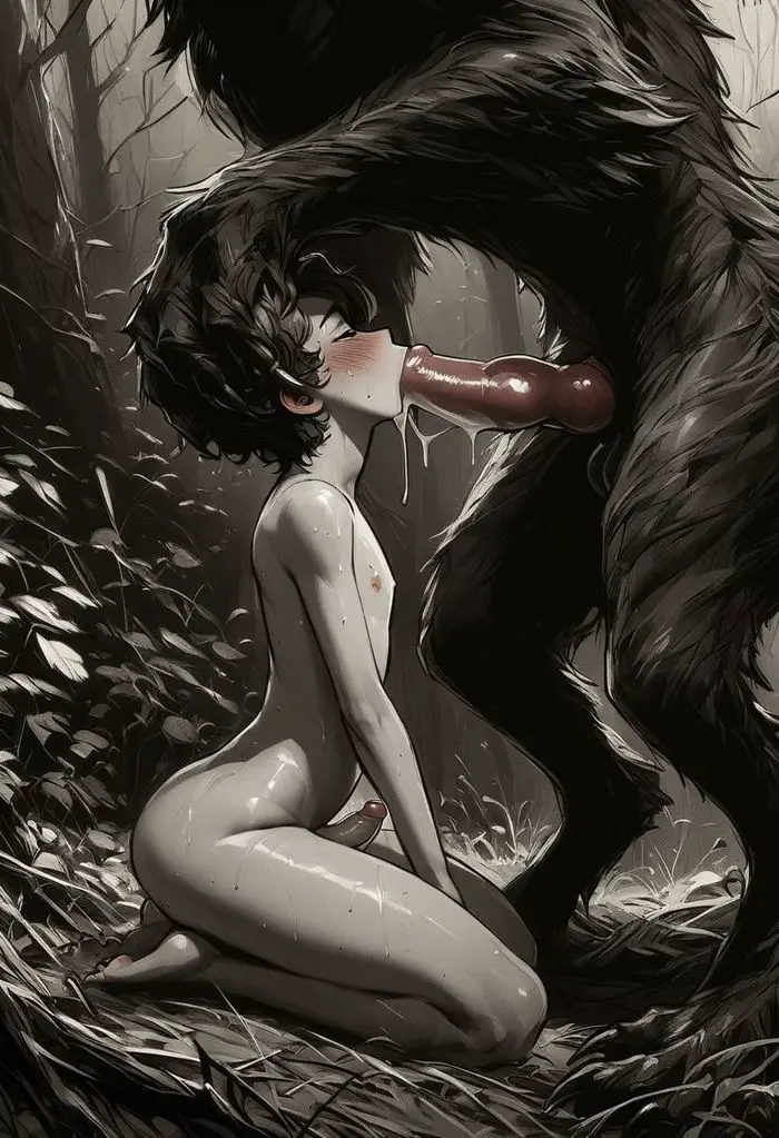 Image male,penis,fellatio,2boys,ai_generated,yaoi,monster,oral_sex,irrumatio,monster_cock,werewolf,anthro_on_human,knotted_penis