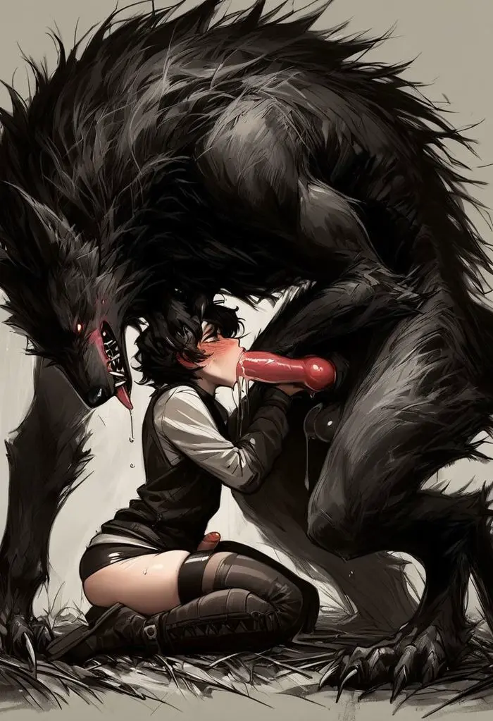 Image male,penis,fellatio,2boys,ai_generated,yaoi,monster,oral_sex,irrumatio,monster_cock,werewolf,anthro_on_human,knotted_penis
