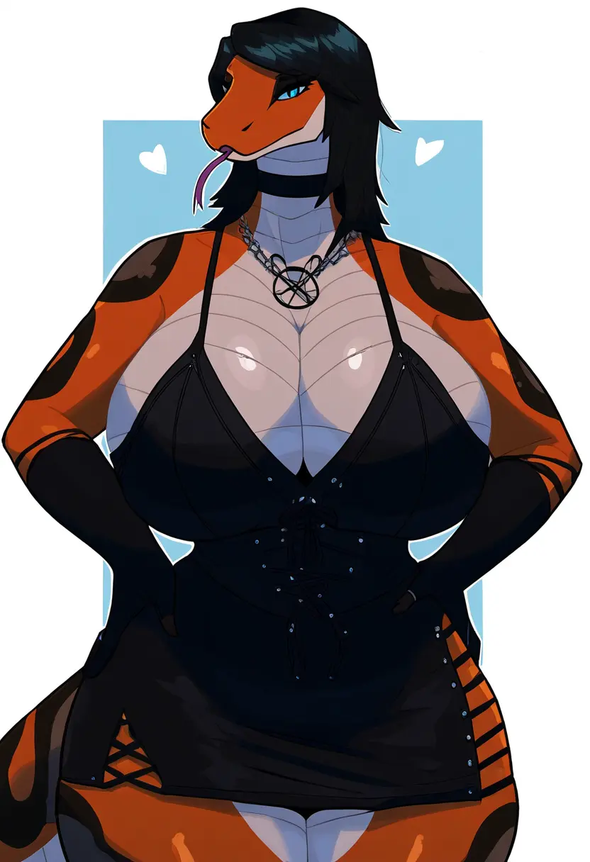 Image big_breasts,breasts,female,wide_hips,ai_generated,anthro,tagme,curvy,orange_skin,larger_female,snake