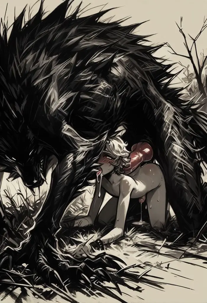 Image male,penis,2boys,ai_generated,anal_sex,yaoi,monster,monster_cock,knot,werewolf,anthro_on_human,knotted_penis