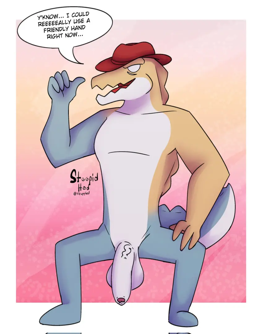 Image clothing,hi_res,looking_at_viewer,solo,male,nude,penis,hat,humanoid,humanoid_penis,headwear,male_only,headgear,balls,anthro,veiny_penis,text,sitting,genitals,mammal,pecs,english_text,half-erect,reptile,scalie,male_focus,humanoid_genitalia,vein,crocodilian,food,the_amazing_digital_circus,food_creature,candy,dessert,glitch_productions,gummigoo_(the_amazing_digital_circus),gummy_(food),living_candy,gummy_creature,stoopidhead