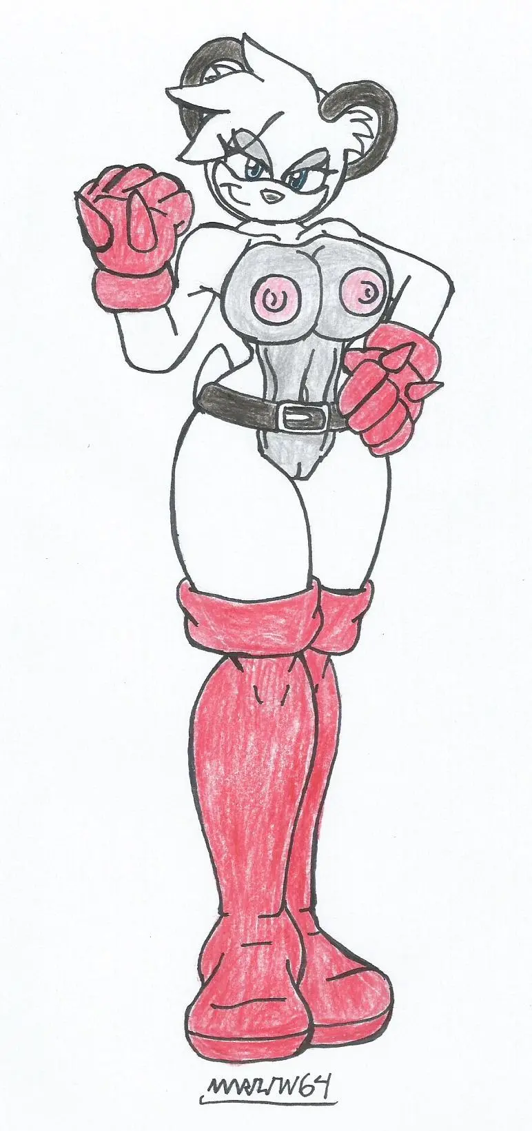 Image 1girls,big_breasts,breasts,female,looking_at_viewer,white_background,blue_eyes,furry,hand_on_hip,naked_female,white_body,big_hips,white_fur,black_fur,sonic_the_hedgehog_(archie),naked_boots,naked_gloves,traditional_drawing_(artwork),marlon64,naked_belt,barby_koala,silver_fur
