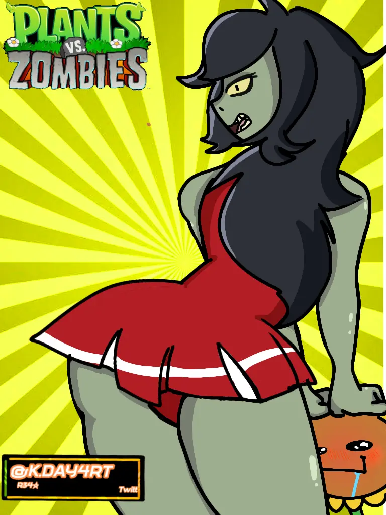 Image 1girls,blush,female,black_hair,looking_back,drooling,tagme,flower,blushing,grey_skin,cheerleader,plants_vs_zombies,pvz,pvz_heroes