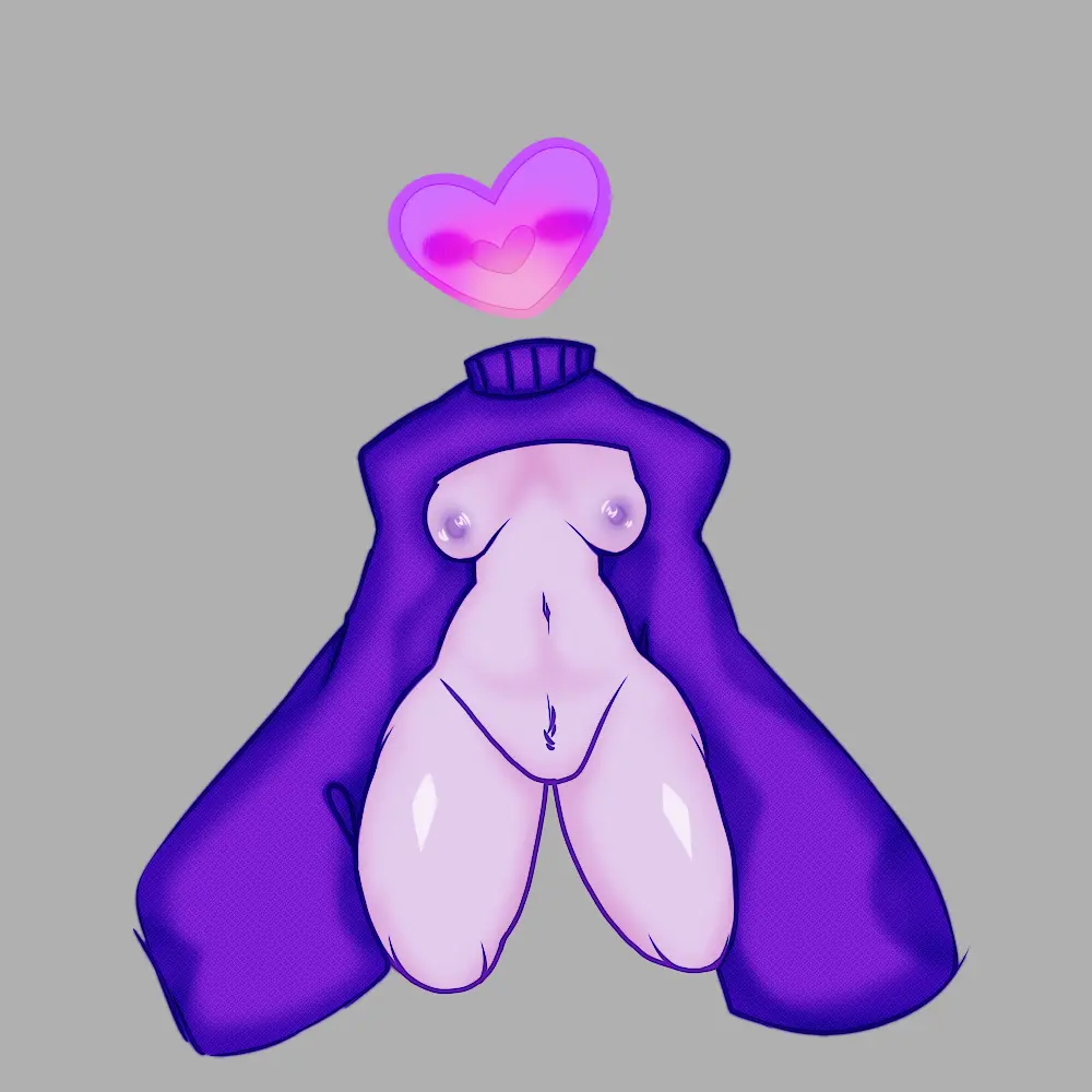 Image breasts,female,thick_thighs,thighs,purple_skin,sweater,fluffy,puppykye,purple_nipples,object_head,thighs_bigger_than_head,cropped_sweater,thighs_bigger_than_torso