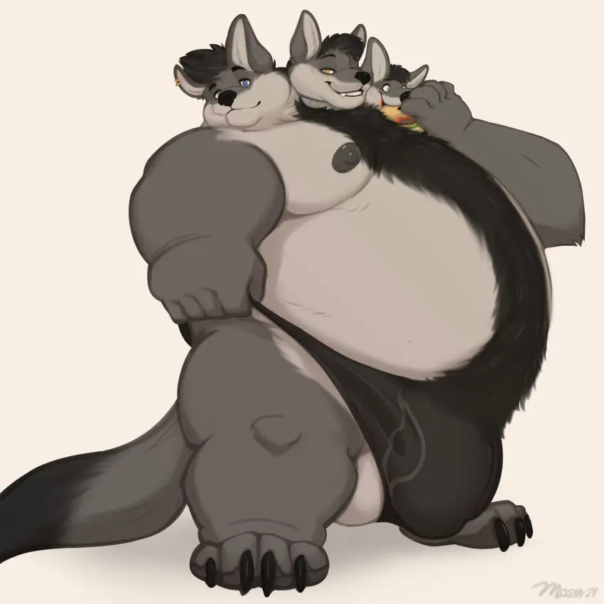 Image clothed,clothing,hi_res,looking_at_viewer,nipples,smile,solo,standing,black_hair,blue_eyes,male,tail,underwear,2021,thick_thighs,orange_eyes,areola,feet,male_only,belly,big_belly,digital_drawing_(artwork),digital_media_(artwork),huge_belly,hair,anthro,green_eyes,mythology,demon,absurd_res,european_mythology,greek_mythology,bulge,underwear_only,canid,canine,canis,fur,grey_body,grey_fur,mammal,wolf,5_fingers,biped,male_focus,fingers,huge_thighs,toes,mythological_canine,mythological_creature,canid_demon,hellhound,big_bulge,1:1,overweight,detailed_bulge,huge_bulge,hyper,hyper_bulge,humanoid_hands,obese,black_underwear,black_clothing,4_toes,moobs,overweight_male,multi_head,eating,obese_anthro,overweight_anthro,hairy_belly,obese_male,cerberus,3_heads,big_moobs,mosin,zeich_(zeichwolf)